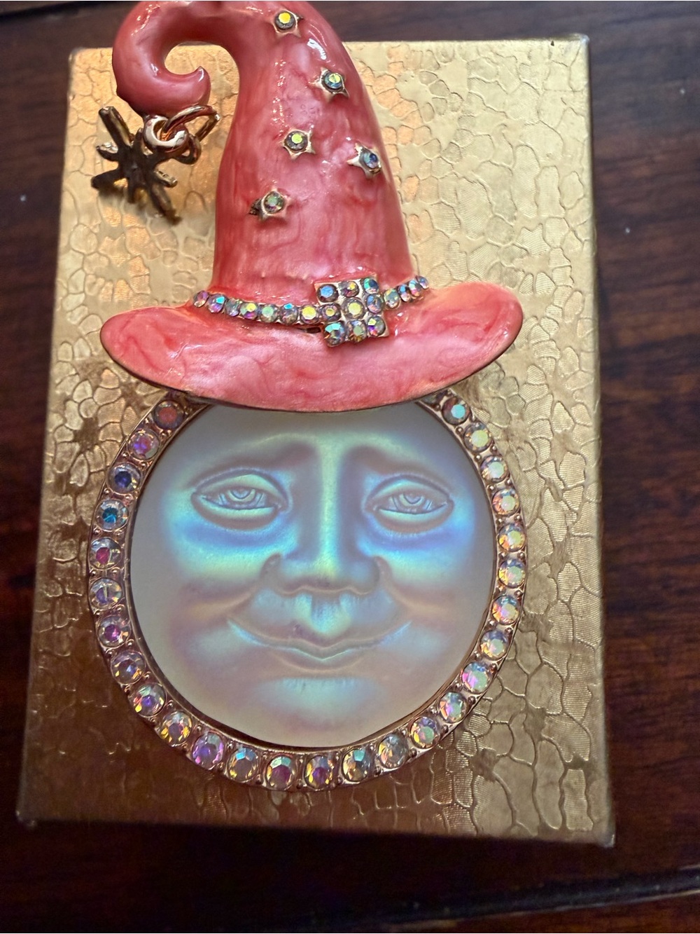 Source Unknown Coral Witch Hat Moon Wall Accent with Iridescent Face